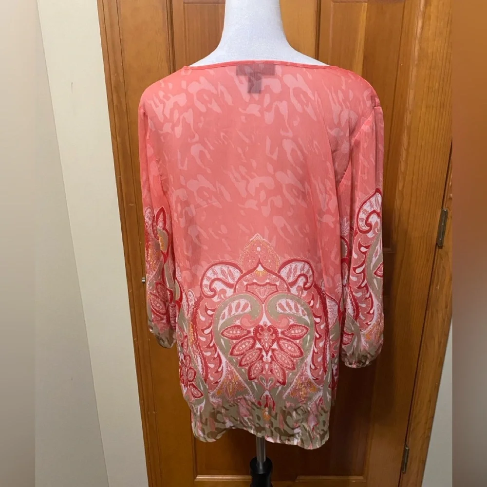 Style & Co Sheer Embroidered Animal Print Blouse - Picture 2 of 4